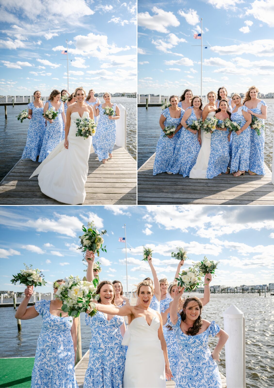 bayhead yacht club bridal party photos on the dock