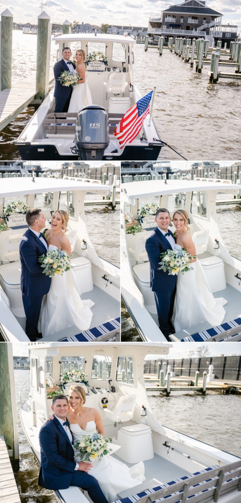 bayhead yacht club bride & groom photos on boat